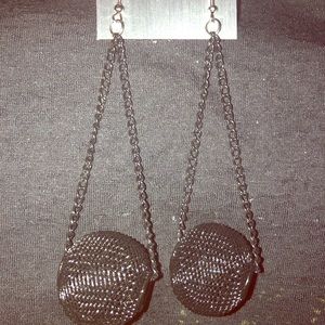 Black Chain Chandelier Round Sphere Earrings